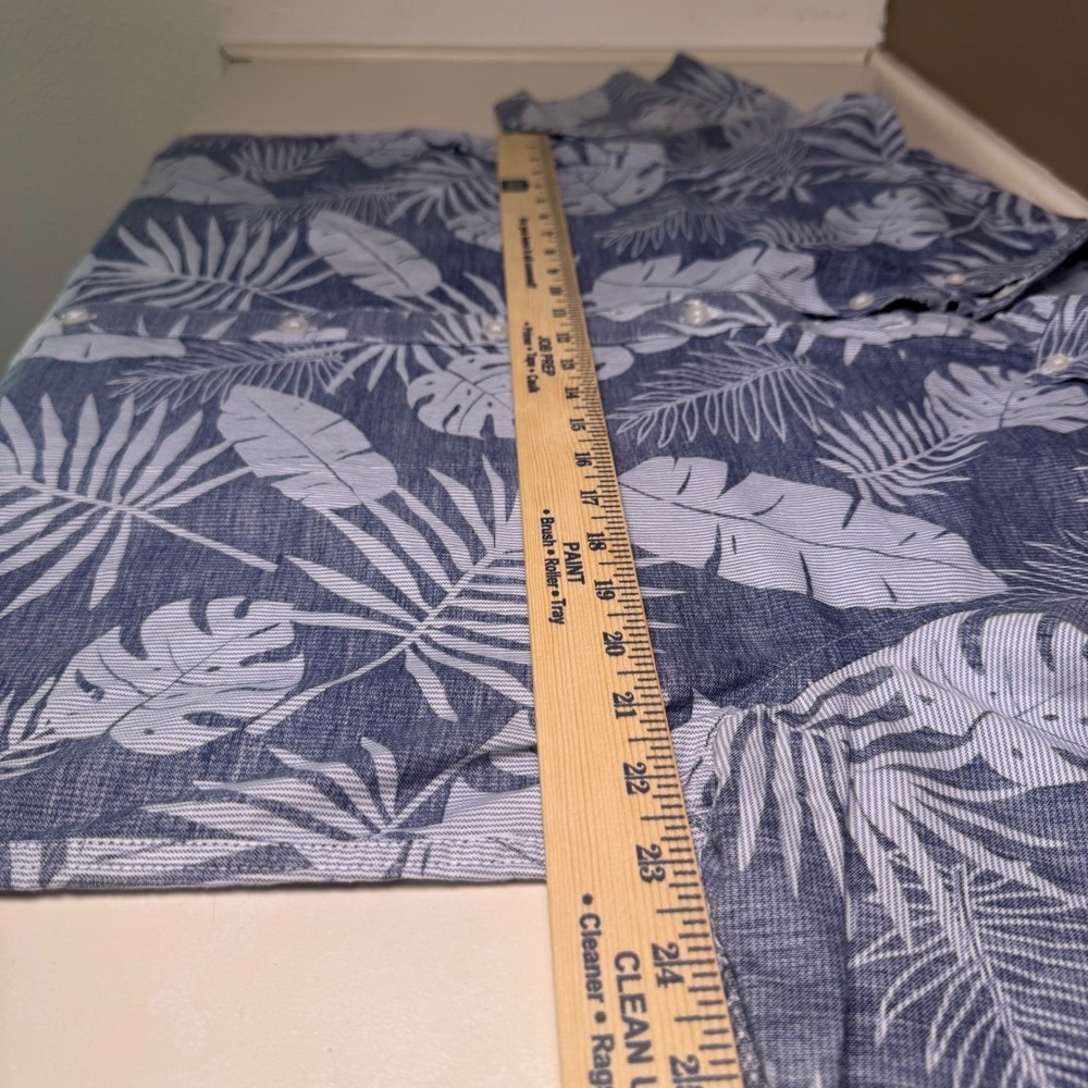Club Room Mens Blue Tropical Palm Leaf Print Short Sleeve Button Down Shirt L - Picture 5 of 7